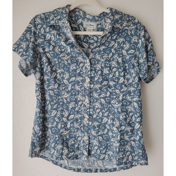 L.L. Bean Tops - Blue White Floral Button Up Shirt 100% Cotton Cottagecore Women's Small L.L.Bean